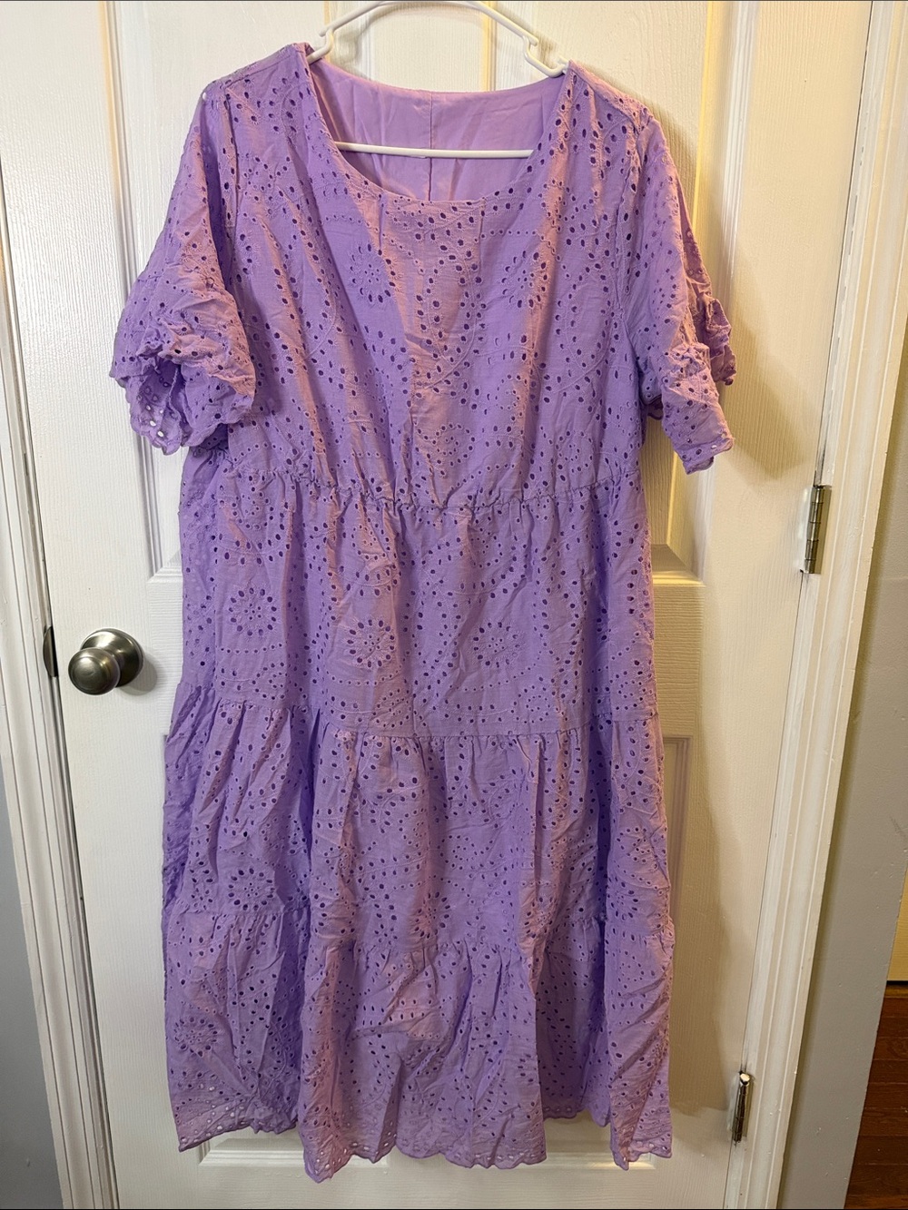 Plus-size Lavender Eyelet Tiered Midi Dress